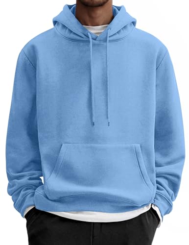 COOFANDY Hoodie Herren Kapuzenpullover Fleece Kapuzenpulli Baumwolle Sweatshirt mit Kapuze Basic Winter Hoodies für Männer Blau XL von COOFANDY