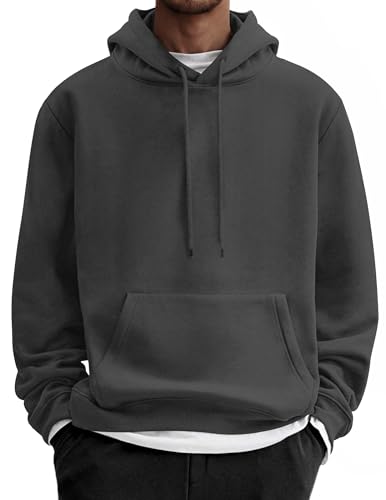 COOFANDY Hoodie Herren Kapuzenpullover Fleece Kapuzenpulli Baumwolle Sweatshirt mit Kapuze Basic Winter Hoodies für Männer Dunkelgrau M von COOFANDY