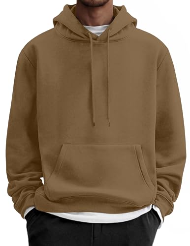 COOFANDY Hoodie Herren Kapuzenpullover Fleece Kapuzenpulli Baumwolle Sweatshirt mit Kapuze Basic Winter Hoodies für Männer Hellbraun L von COOFANDY
