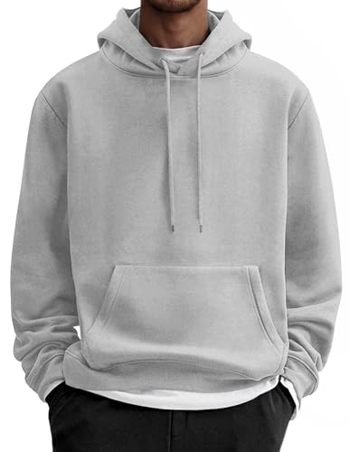 COOFANDY Hoodie Herren Kapuzenpullover Fleece Kapuzenpulli Baumwolle Sweatshirt mit Kapuze Basic Winter Hoodies für Männer Hellgrau L von COOFANDY