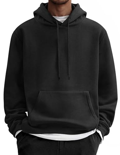 COOFANDY Hoodie Herren Kapuzenpullover Fleece Kapuzenpulli Baumwolle Sweatshirt mit Kapuze Basic Winter Hoodies für Männer Schwarz M von COOFANDY