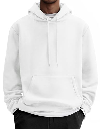 COOFANDY Hoodie Herren Kapuzenpullover Fleece Kapuzenpulli Baumwolle Sweatshirt mit Kapuze Basic Winter Hoodies für Männer Weiß L von COOFANDY