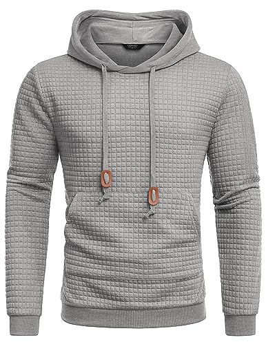 COOFANDY Kapuzenpullover Herren Hoody Mit Kapuze Kapuzenpulli Hoodie Kängurutasche Sweatshirt Waffel Hellgrau M von COOFANDY
