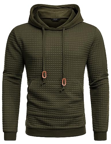COOFANDY Herren Hoody Mit Kapuze Hoodie Kapuzenpullover Herren Kapuzenpulli Jacquard Waffel Sweatshirt mit Kängurutasche Armeegrün XXL von COOFANDY