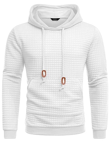 COOFANDY Kapuzenpullover Herren Pullover Hoodie Kapuzenpulli Jacquard Pullover Herren Kängurutasche Hoody Waffel Weiß XL von COOFANDY