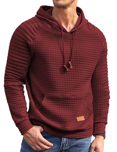 COOFANDY Kapuzenpullover Langarm Kordelzug Sweatshirt Weiches Hoodie mit Kängurutasche Blau Rot L von COOFANDY
