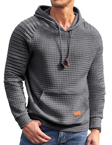 COOFANDY Kapuzenpullover Langarm Kordelzug Sweatshirt Weiches Hoodie mit Kängurutasche Dunkelgrau XXXL von COOFANDY