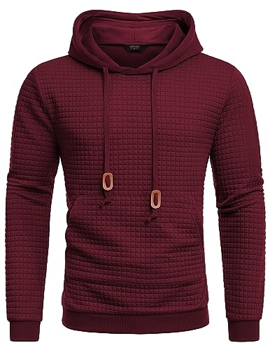 COOFANDY Kapuzenpullover Herren Hoody Mit Kapuze Kapuzenpulli Hoodie Sweatshirt Waffel Hoody Jacquard Kängurutasche Dunkelrot XL von COOFANDY