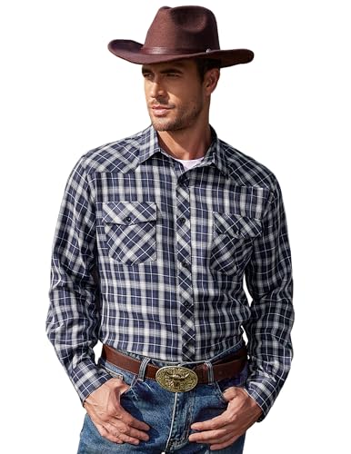 COOFANDY Kariertes Hemd Herren Hemden Cowboy Herrenhemd Freizeithemd Herren Langarm Arbeitshemden Regular Fit Dunklblau S von COOFANDY