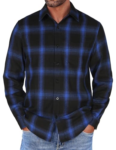 COOFANDY Kariertes Hemd Herren Langarm Button Down Trachtenhemd Basic Karohemd Regular Fit Arbeitshemd mit Taschen Blau-Schwarz XXL COOFANDY Kariertes Hemd Herren Langarm Button Down Trachtenhemd Basic Karohemd Regular Fit Arbeitshemd mit Taschen Blau-Schwarz XXL von COOFANDY