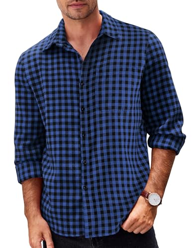 COOFANDY Kariertes Hemd Herren Langarm Flanellhemd Freizeithemden Karohemd Trachtenhemd Holzfällerhemd Arbeitshemd Schwarz Blau XXL von COOFANDY
