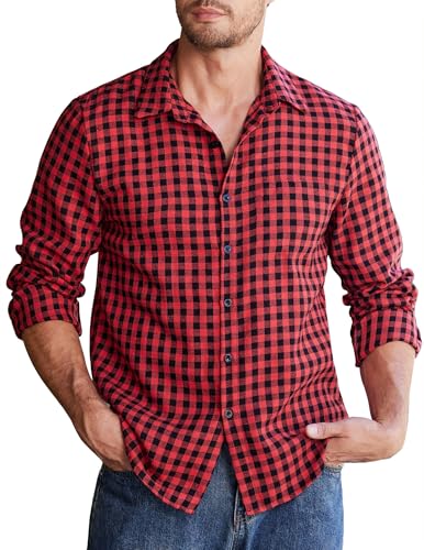 COOFANDY Herren Langarm Kariertes Hemd Casual Freizeithemd Regular Fit Flanell Männer Karo Hemden Button Down Trachtenhemden Rot-Schwarz M COOFANDY Herren Langarm Kariertes Hemd Casual Freizeithemd Regular Fit Flanell Männer Karo Hemden Button Down Trachtenhemden Rot-Schwarz M von COOFANDY
