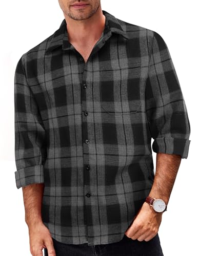 COOFANDY Kariertes Hemd Herren Langarm Freizeithemden Flanellhemd Arbeitshemd Casual Karohemd Kariert Holzfällerhemd Grau Schwarz XXL COOFANDY Kariertes Hemd Herren Langarm Freizeithemden Flanellhemd Arbeitshemd Casual Karohemd Kariert Holzfällerhemd Grau Schwarz XXL von COOFANDY