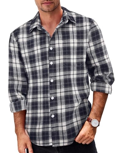 COOFANDY Kariertes Hemd Herren Langarm Freizeithemden Karierte Flanellhemd Arbeitshemd Casual Karohemd Holzfällerhemd Navyblau Weiß XL von COOFANDY
