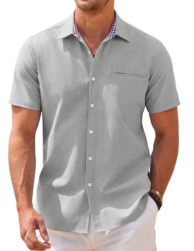 COOFANDY Hemd Herren Kurzarm Freizeithemd Oxford Hemden Kent-Kragen Oberhemden Casual Shirts Businesshemd für Männer Regular Fit Urlaubhemd Hellgrau S von COOFANDY