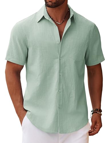 COOFANDY Kurzarm Hemd Herren Kurzarmhemd Leinenhemd Sommerhemdend Regular Fit Baumwolle Hemd Freizeithemd Strandhemd Männer Hemden Urlaub Hellgrün XXL COOFANDY Kurzarm Hemd Herren Kurzarmhemd Leinenhemd Sommerhemdend Regular Fit Baumwolle Hemd Freizeithemd Strandhemd Männer Hemden Urlaub Hellgrün XXL von COOFANDY