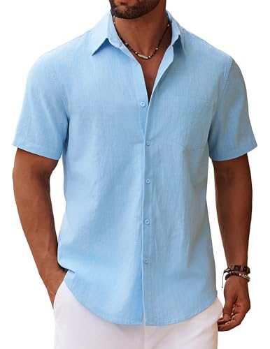 COOFANDY Kurzarm Hemd Herren Kurzarmhemd Leinenhemd Sommerhemdend Regular Fit Baumwolle Hemd Freizeithemd Strandhemd Männer Hemden Urlaub Himmelblau S COOFANDY Kurzarm Hemd Herren Kurzarmhemd Leinenhemd Sommerhemdend Regular Fit Baumwolle Hemd Freizeithemd Strandhemd Männer Hemden Urlaub Himmelblau S von COOFANDY