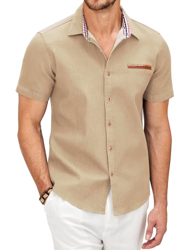 COOFANDY Kurzarm Hemd Herren Sommer Jeanshemd Kurzarmhemden Denim Shirt Kurzarm Freizeithemd für Herren Sommerhemd Kariert Kragen Trachtenhemd Kurzarm Khaki XXL COOFANDY Kurzarm Hemd Herren Sommer Jeanshemd Kurzarmhemden Denim Shirt Kurzarm Freizeithemd für Herren Sommerhemd Kariert Kragen Trachtenhemd Kurzarm Khaki XXL von COOFANDY