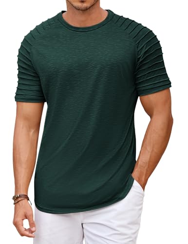 COOFANDY Kurzarm T-Shirt Herren Muscleshirt Raglan Shirts Funktionsshirt Rundhals Gym Shirt Atmungsaktiv Basic Grün L von COOFANDY