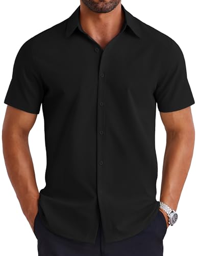 COOFANDY Freizeithemd Herren Kurzarm Sommerhemd Formales Business Hemden Lässig Casual Strand Shirt Herren Schwarz S von COOFANDY