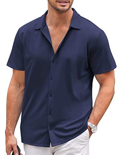 COOFANDY Kurzarmhemd Herren Casual Sommer Beach Shirts Männer Freizeithemden Button Down Regular Fit Shirts Herren Sommer Navy Blau S von COOFANDY