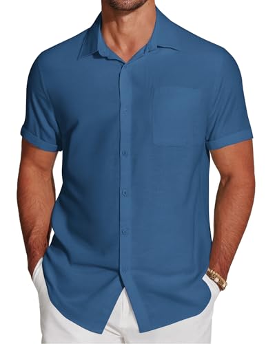 COOFANDY Hemden Herren Kurzarm Leichtes Sommerhemd Kurzarmhemd Herren Sommer Strand Herrenhemd Kurze Navy Blau 3XL von COOFANDY