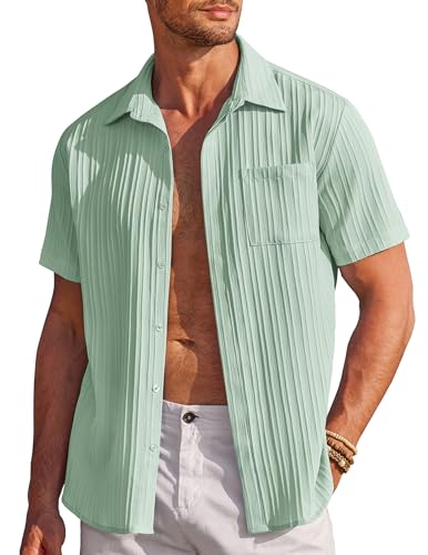 COOFANDY Kurzarmhemd Herren Sommer Textured Hemd Kurzarm Strandhemd Freizeithemd Urlaubshemd Sommerhemd mit Tasche Hellgrün L COOFANDY Kurzarmhemd Herren Sommer Textured Hemd Kurzarm Strandhemd Freizeithemd Urlaubshemd Sommerhemd mit Tasche Hellgrün L von COOFANDY