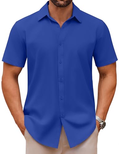COOFANDY Herren Hemd Kurzarm Sommerhemd Businesshemd Freizeithemd Arbeitshemd Regular Fit Herrenhemd Arbeitshemd Einfarbig Büro Hemd Tiefblau XXL von COOFANDY