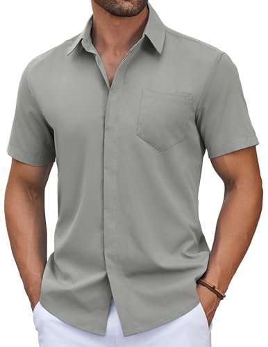 COOFANDY Kurzarmhemd Herren Sommer Freizeithemd Leichtes Sommerhemden Regular Fit Kurzarmhemd Strandhemd mit Brusttasche Hellgrau M COOFANDY Kurzarmhemd Herren Sommer Freizeithemd Leichtes Sommerhemden Regular Fit Kurzarmhemd Strandhemd mit Brusttasche Hellgrau M von COOFANDY