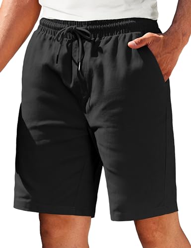COOFANDY Kurze Hose Herren Shorts Sommerhose Baumwolle Hosen Kurze Chino Hose mit Kordelzug Sommershorts Strand Shorts mit Taschen Casual Schwarz XXL von COOFANDY