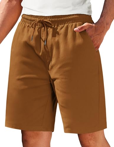 COOFANDY Kurze Hose Herren Shorts Sommerhose Baumwolle Hosen Kurze Chino Hose mit Kordelzug Sommershorts Strand Shorts mit Taschen Casual Hellbraun L von COOFANDY