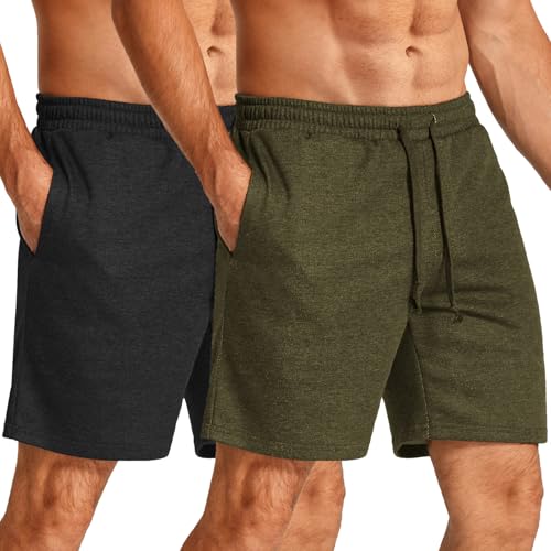 COOFANDY Kurze Hosen Herren 2 Pack Sporthose Kurz Sommerhose Leichte Sportshorts mit Gummizug Trainingshose mit Seitentaschen Militärgrün/Schwarz S von COOFANDY
