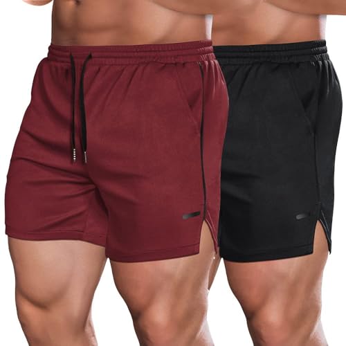 COOFANDY Kurze Hosen Herren Gym Sport Sommershorts Leicht Sweatshorts Kurze Jogginghose Schwarz/Rot XL von COOFANDY