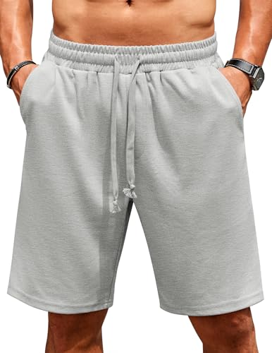 COOFANDY Kurze Jogginghose Herren Shorts Sommer Kurze Hosen mit Gummizug Sweatshorts Herrenshorts Sweathose Kurz Laufhose Kurz Hellgrau M von COOFANDY