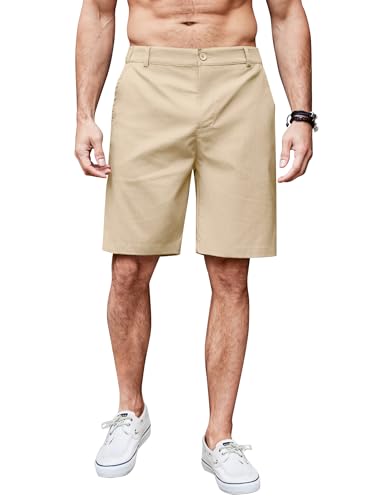 COOFANDY Kurze Hosen Herren Leinen Shorts Sommer Leinenhose Kurz Freizeithose Einfarbig Bermuda Shorts Leicht Sommerhose mit Taschen Khaki XL von COOFANDY