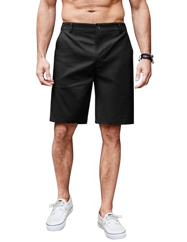 COOFANDY Kurze Hosen Herren Leinenhose mit Reißverschluss Bermuda Shorts Sommer Freizeithose Leinen Shorts Leicht Leinenshorts mit Taschen Schwarz S von COOFANDY