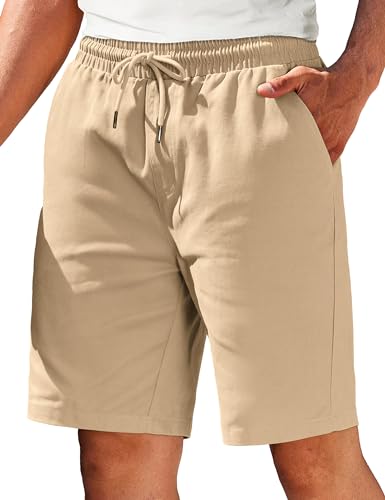 COOFANDY Kurze Hosen Herren Shorts Sommerhose Herrenhose Kurze Baumwolle Hosen mit Kordelzug Freizeithose Elastische Taille Strandhose Khaki 3XL von COOFANDY