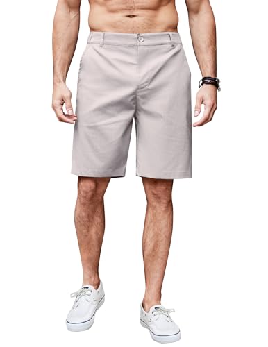 COOFANDY Kurze Hosen Herren mit Knopfleiste Leinenhose Kurz Freizeithose Leinenshorts Regular Fit Strandshorts Leicht Sommershorts mit Taschen Hellgrau L von COOFANDY