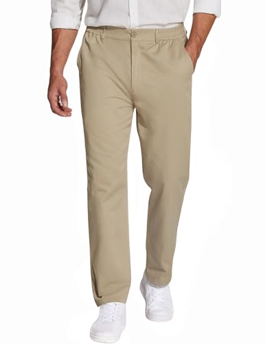 COOFANDY Lässige Herren-Chino-Hose, Baumwolle, elastischer Bund, klassische Passform, flache Vorderseite, Khaki-Hose, Hellkhaki, Klein von COOFANDY