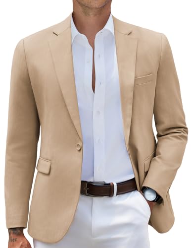 COOFANDY Lässiger Herren-Blazer, schmale Passform, Sportmäntel, ein Knopf, stilvolle Business-Anzugjacke, Khaki, M von COOFANDY