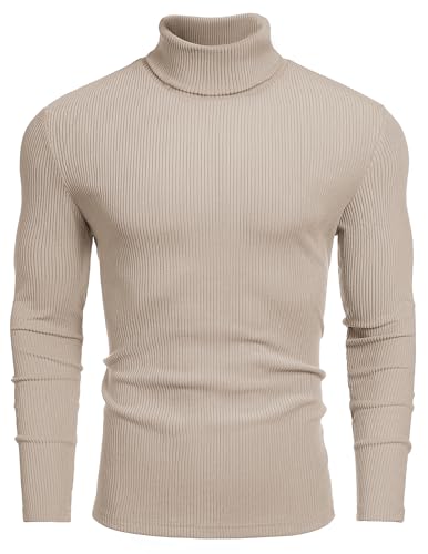 COOFANDY Langarm Herrenpullover mit Rollkragen Männer Pullover Turtleneck Unterziehshirt Basic Stehkrage Tops Hellkhaki XXL von COOFANDY