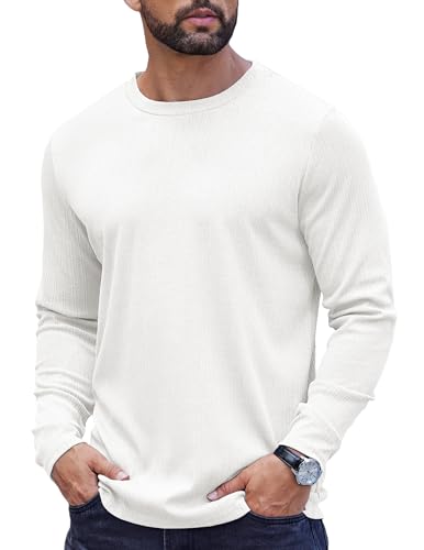 COOFANDY Langarm Shirt Herren Gestreift Sport Muskelshirts Rundhalsausschnitt Freizeit Männer T-Shirt Geripptes Unterhemden Einfarbig Weiß XL COOFANDY Langarm Shirt Herren Gestreift Sport Muskelshirts Rundhalsausschnitt Freizeit Männer T-Shirt Geripptes Unterhemden Einfarbig Weiß XL von COOFANDY