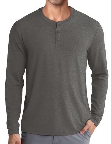COOFANDY Langarmshirt Herren Langarm T Shirt Henley Longsleeve Oberteile Casual Henley-Hemd Mit Langen Ärmeln Casual Shirts Pullover Mittelgrau L von COOFANDY