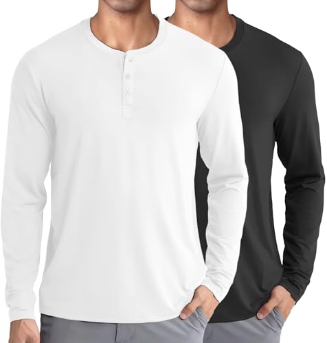 COOFANDY Langarmshirt Herren Longsleeve Henley Shirt 2er Pack Langarm Pullover Shirts Langarm Knopfleiste Pulli Henley-Hemd Regular Fit Schwarz/Weiß M von COOFANDY