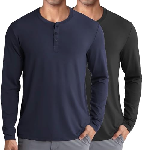 COOFANDY Langarmshirt Herren Longsleeve Henley Shirt Langarm Shirts Für Männer Pullover Langarmshirts Mit Knopfleiste Multipack Pulli Casual Schwarz/Navy Blau M von COOFANDY