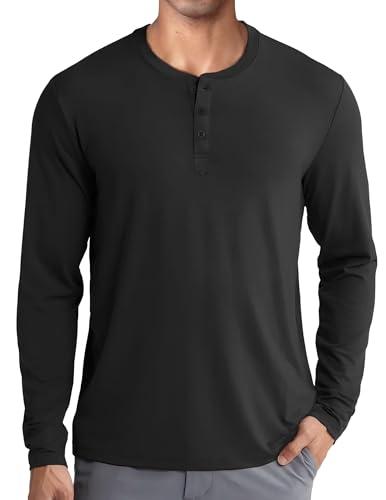 COOFANDY Langarmshirt Herren Longsleeve Henley Shirt Langarm Tshirt Mit Knopfleiste Henley-Hemd Regular Fit Pullover Schwarz S von COOFANDY
