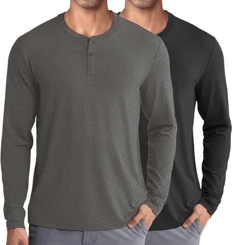 COOFANDY Langarmshirt Herren Longsleeve Henley Shirt Pullover Langarm Shirts Oberteile Basic Pulli Mit Knopfleiste Schwarz/Mittelgrau XXL von COOFANDY