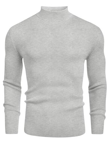 COOFANDY Langarmshirt Herren Rollkragenpullover Slim Fit Rollkragenshirt T-Shirt Stehkragen Strickpullover Thermo Unterhemd Hellgrau L von COOFANDY