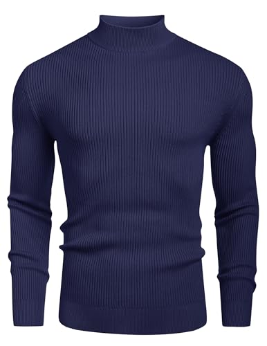 COOFANDY Langarmshirt Herren Rollkragenpullover Slim Fit Rollkragenshirt T-Shirt Stehkragen Strickpullover Thermo Unterhemd Navy Blau L von COOFANDY