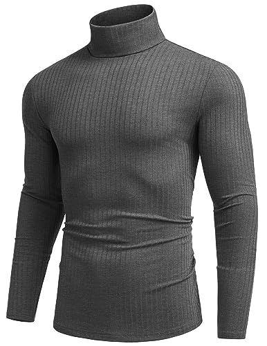 COOFANDY Langarmshirt Herren Rollkragenshirt Winter Pullover Rollkragen Herren Sweater Strickpullover Basic Pullover Männer Rollkragenpullover Slim Fit Dunkelgrau XXL von COOFANDY
